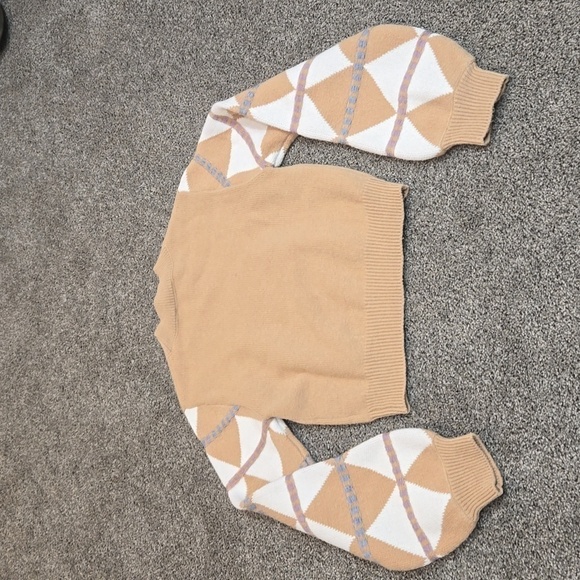 Lulus Women Tan Multi Knit Sweater Balloon Sleeves Crop Sweater sz S - Picture 7 of 8